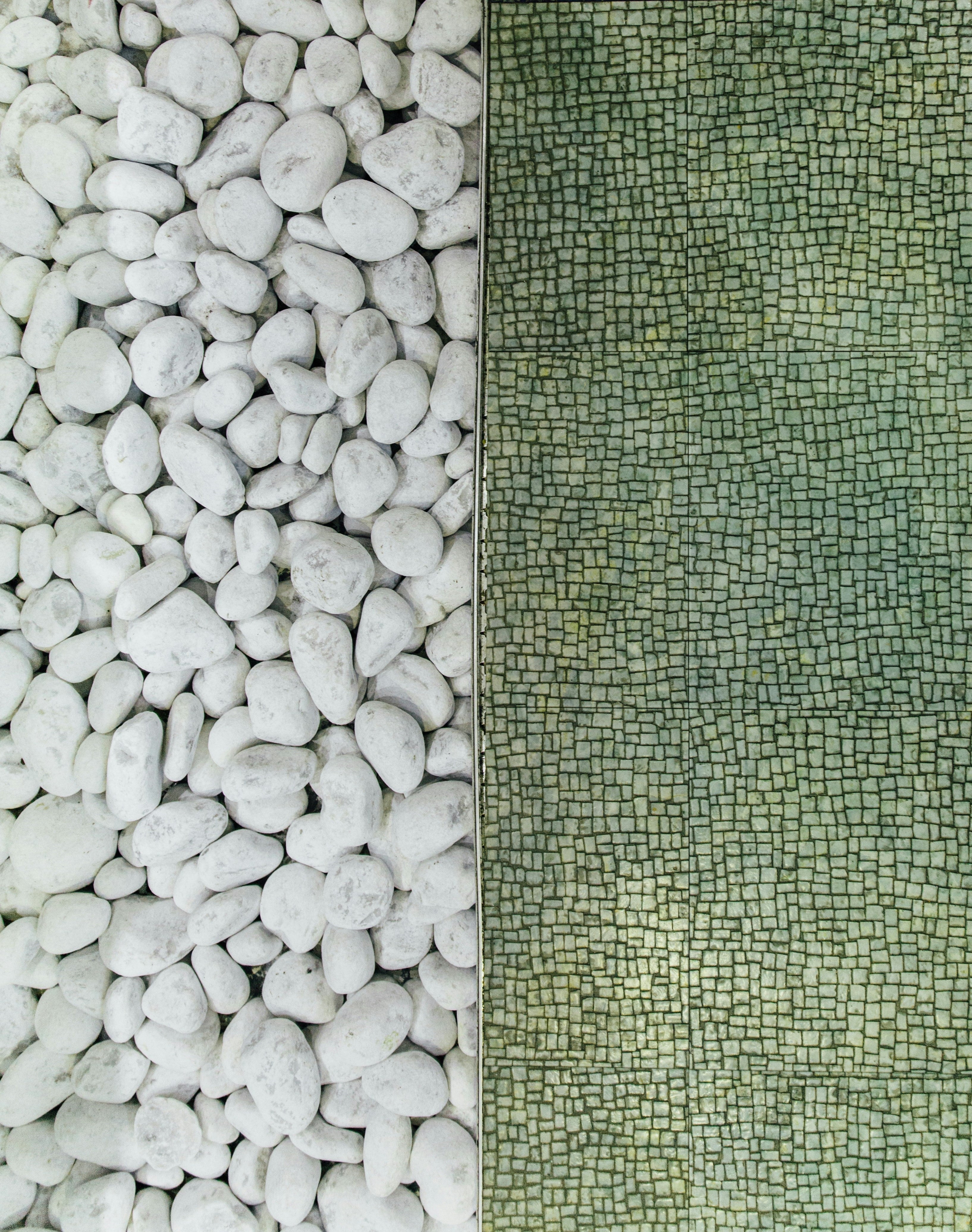 White stones and green tiles at St. Pete spa.