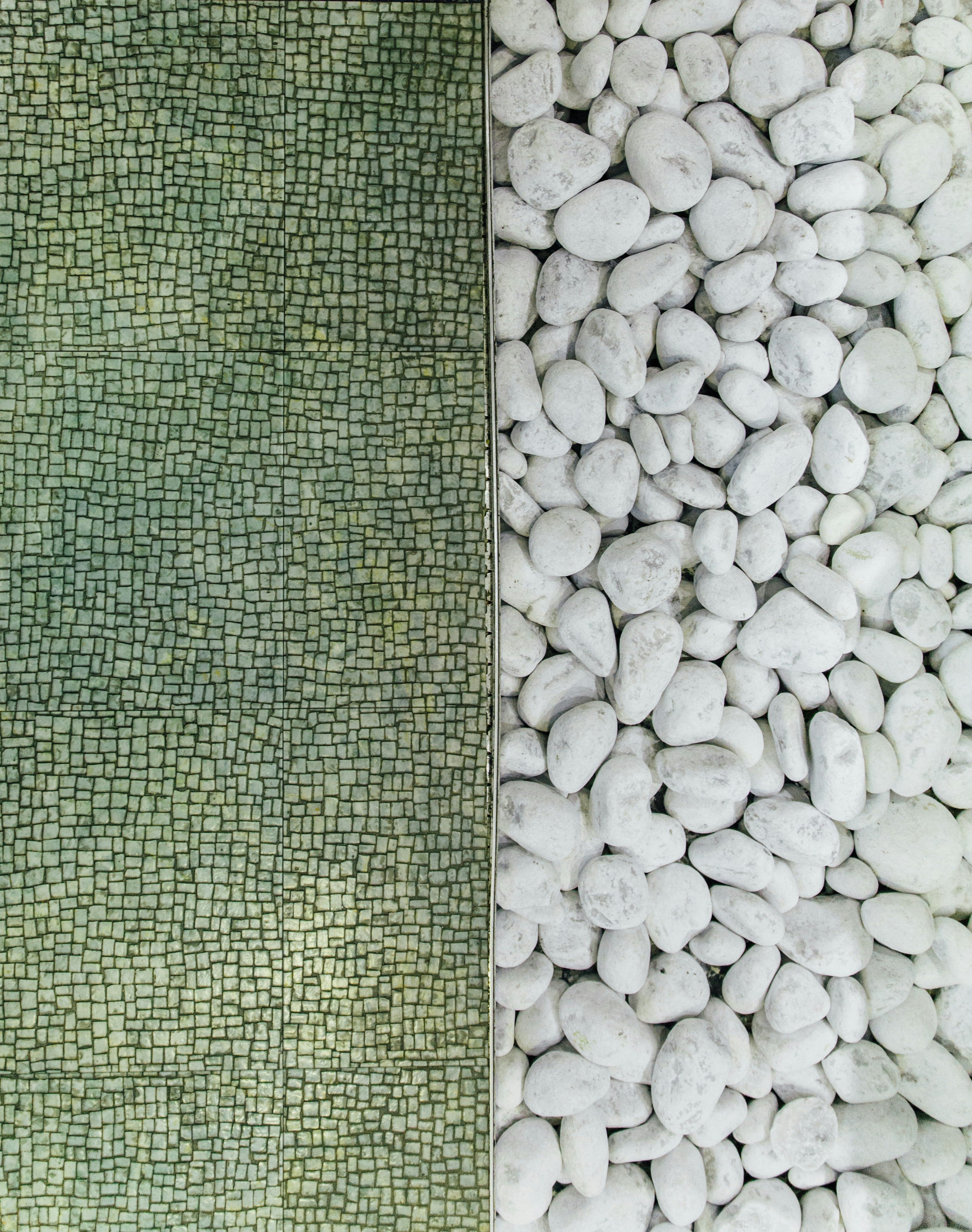White stones and green tiles at St. Pete spa.